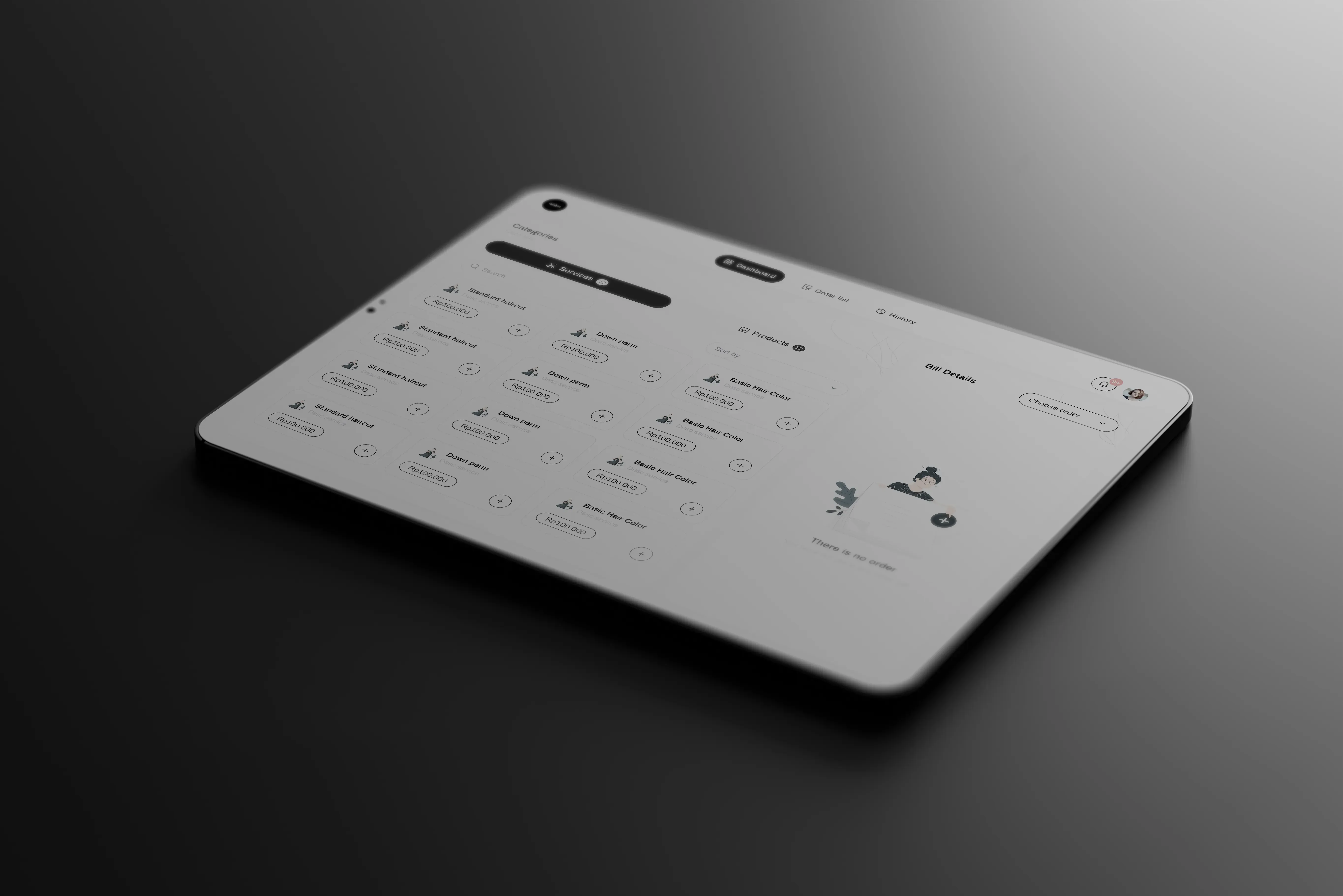 Dashboard showing services in a modern POS system for barbershops.