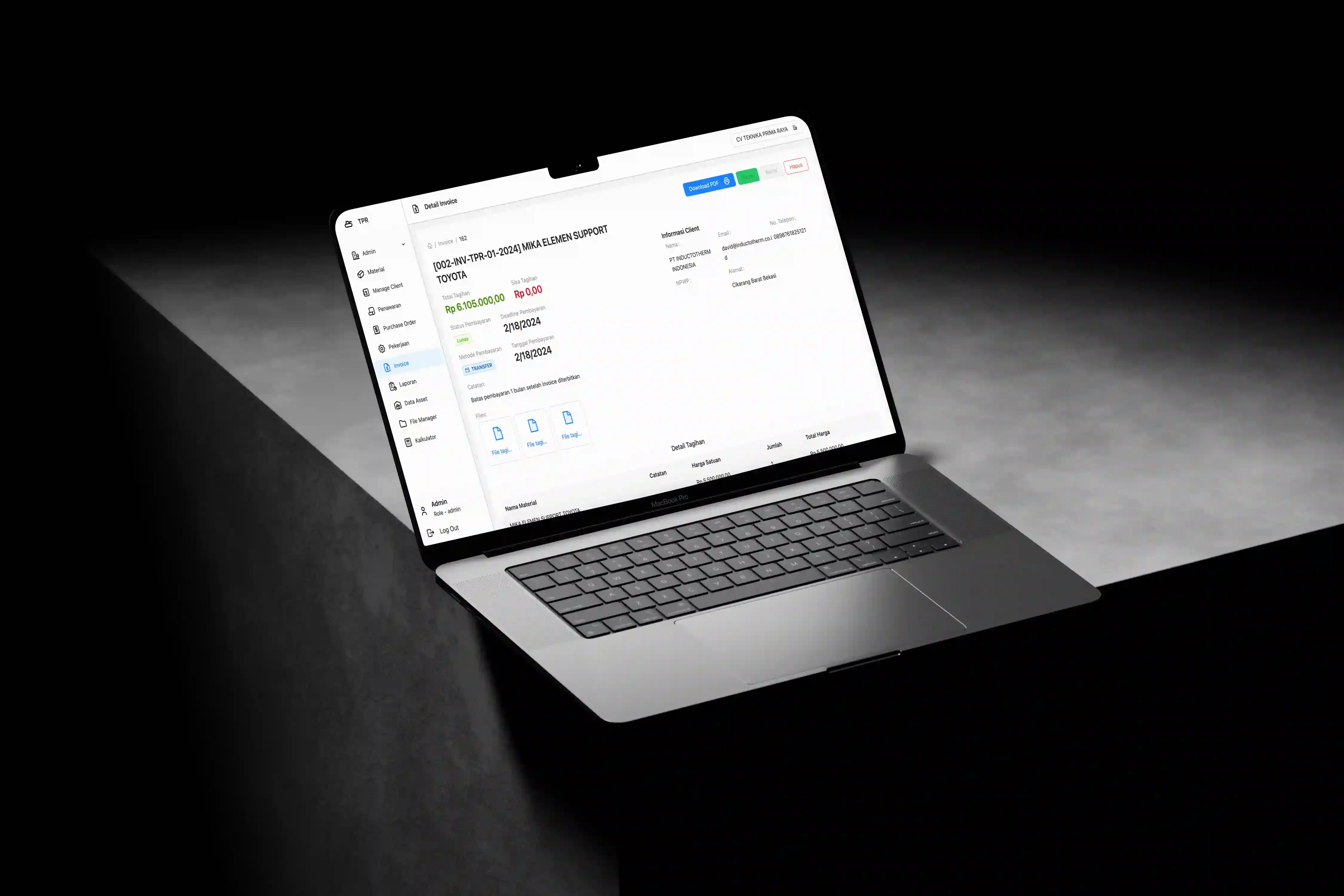 Invoice details dashboard