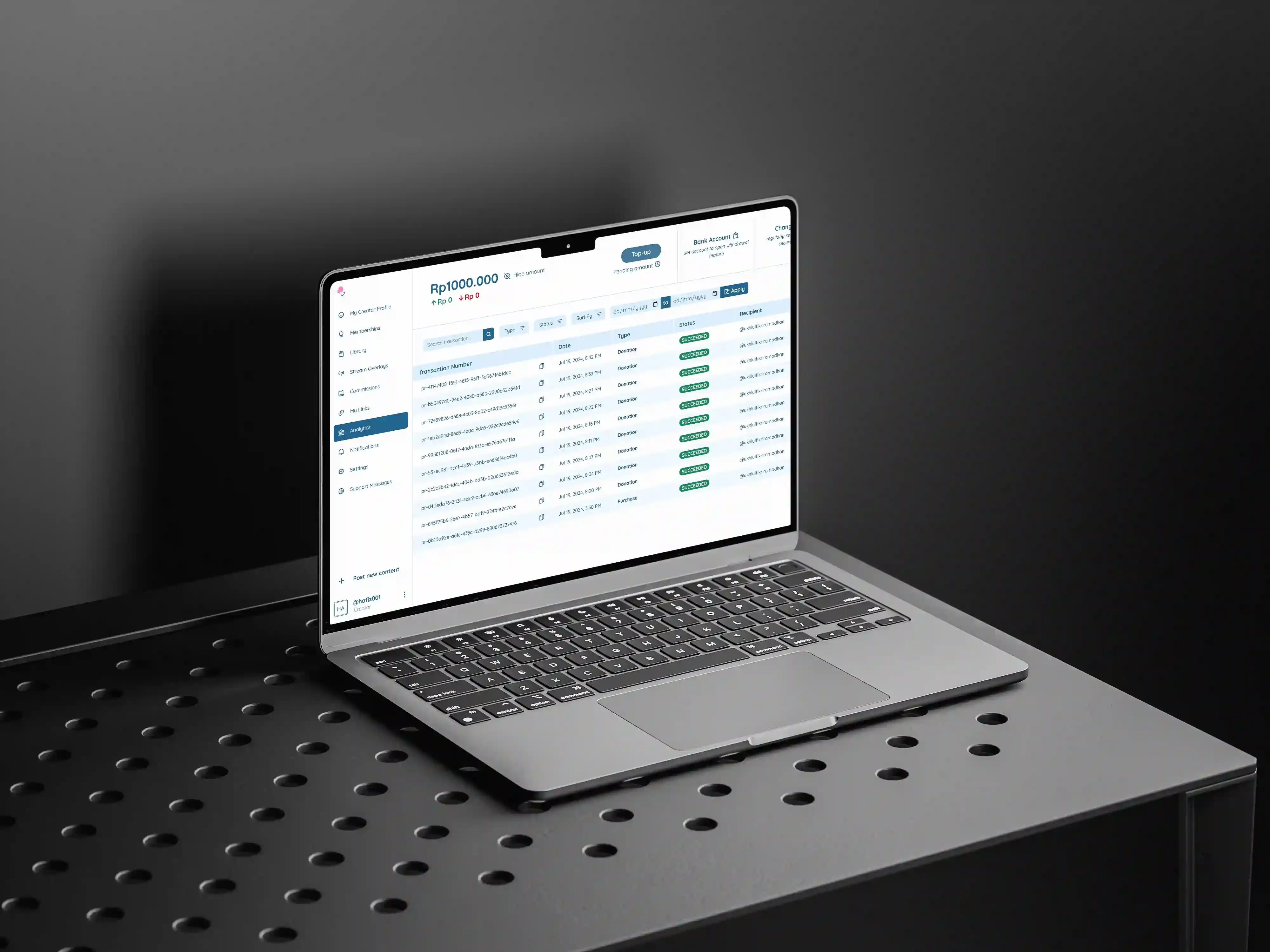 Transaction list page