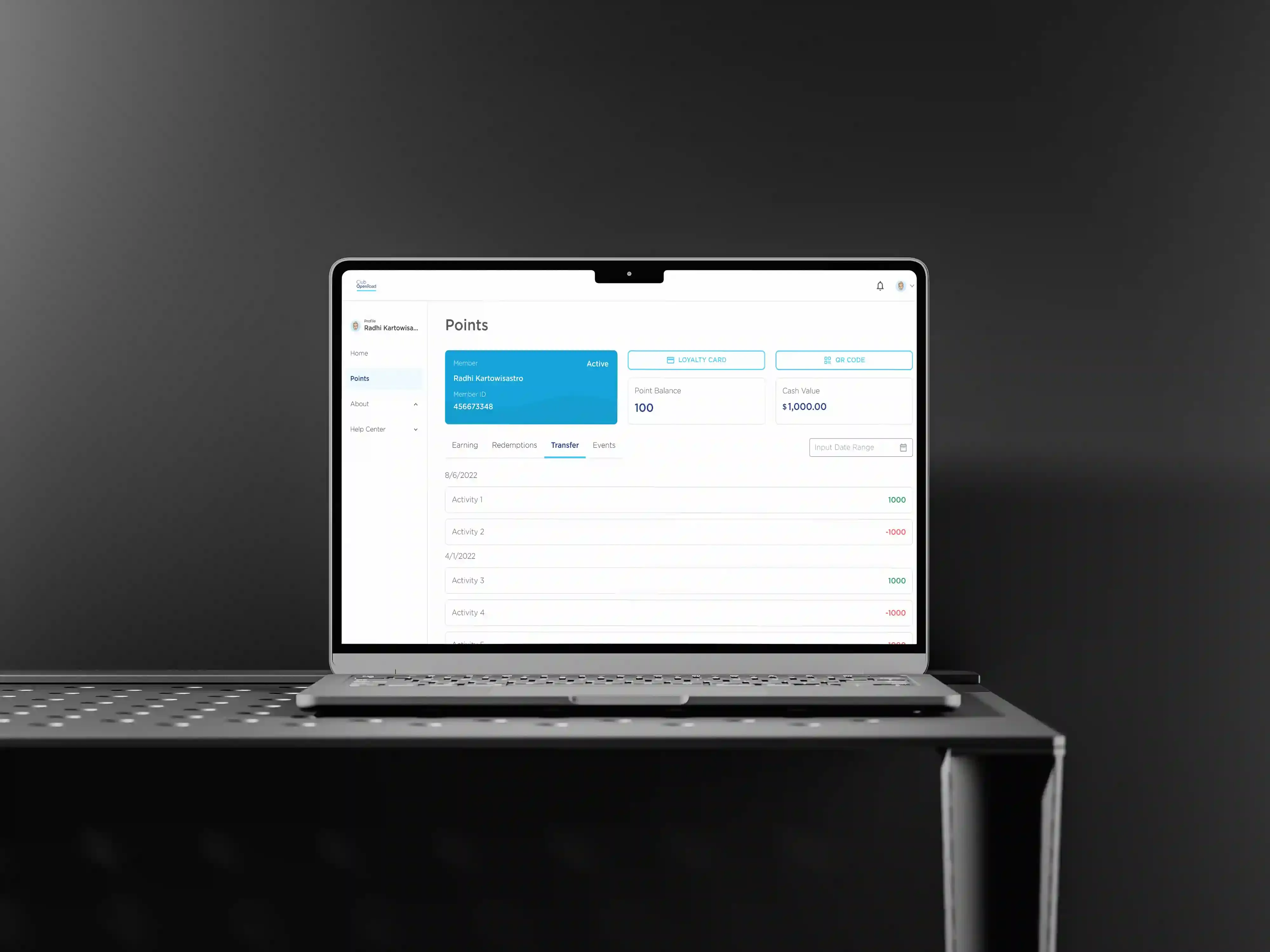 Points history page