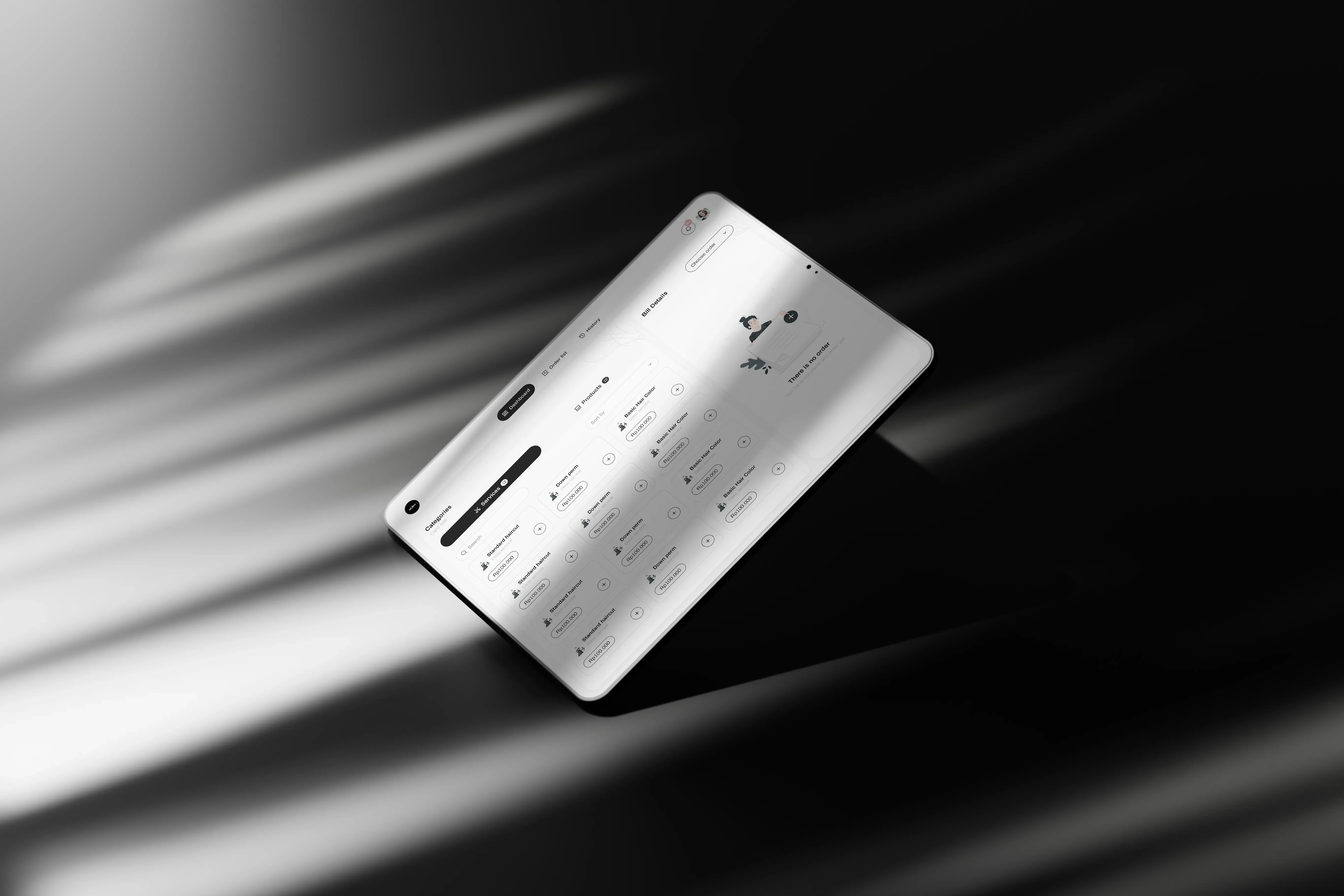 Dashboard showing services in a modern POS system for barbershops.