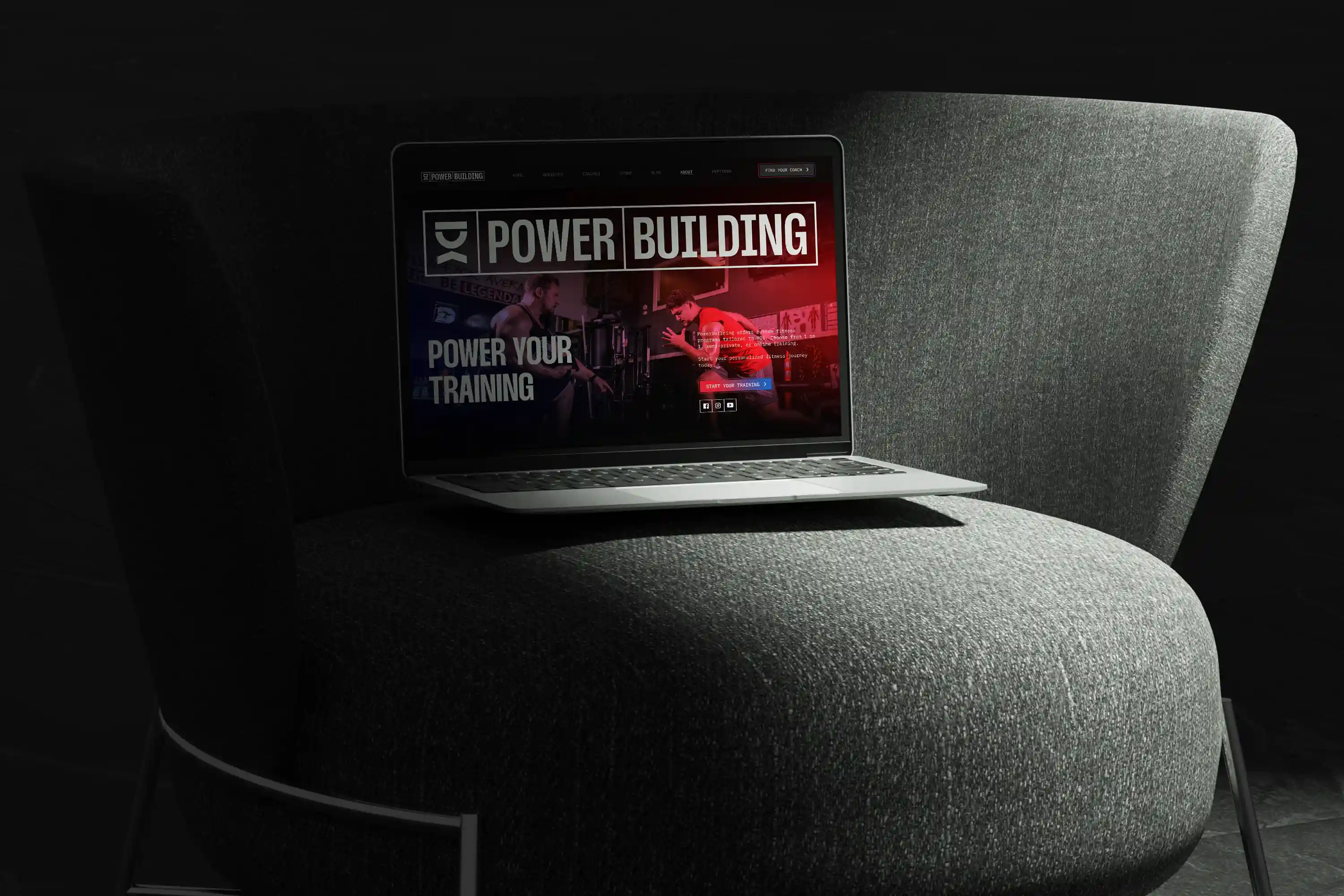 Landing page of PowerBuilding Gym Platform showcasing class schedules, member profiles, and AI fitness recommendations.